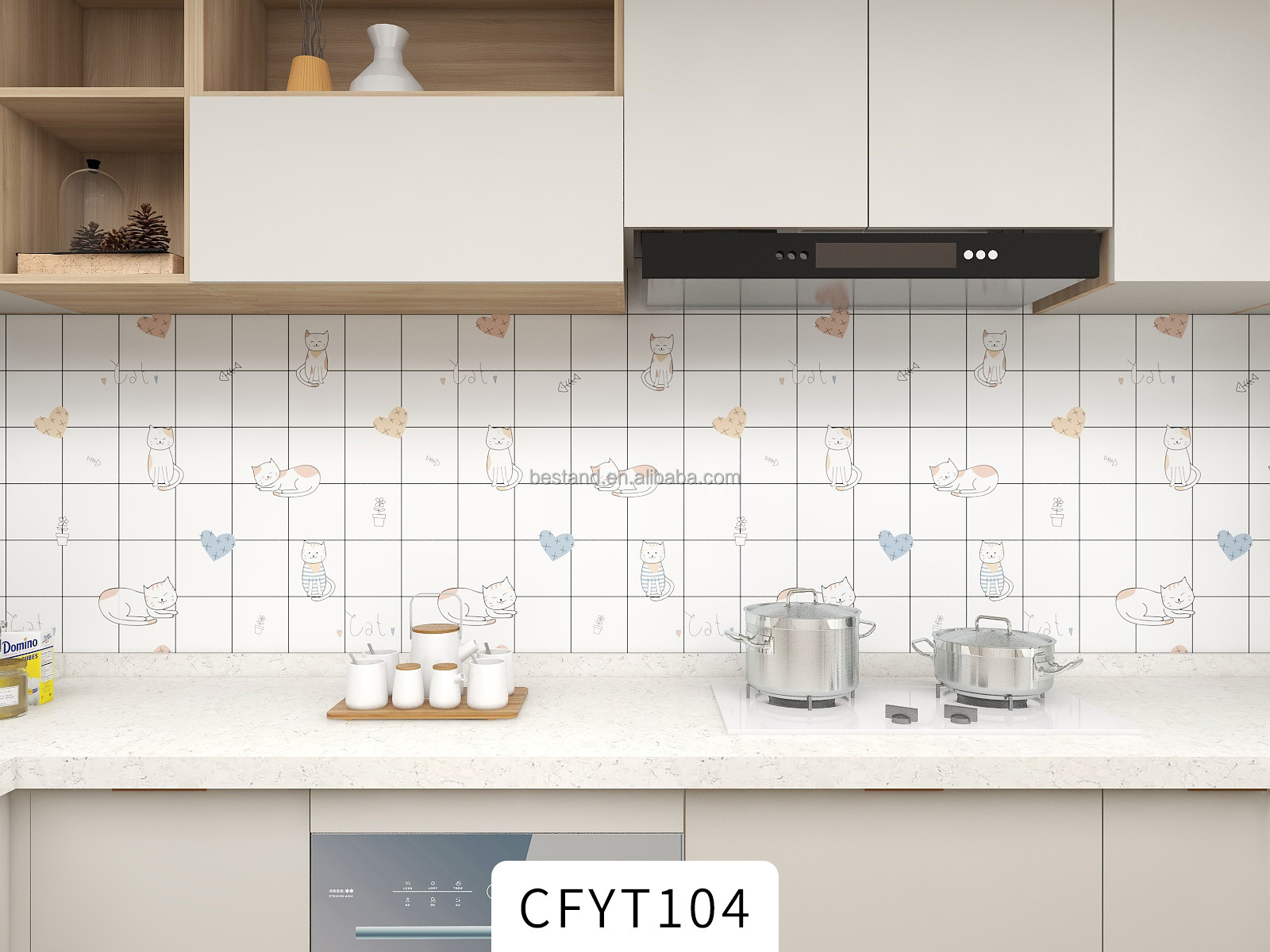 Removable Self-adhesive Foil Sticker Kitchen Backsplash Wallpaper Roll Waterproof Wall Paper for Decorative Tile