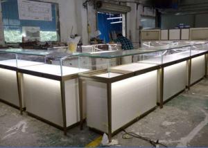China Wooden Cabinet Jewelry Showcase Kiosk Half Stainless Steel Metal Frame wholesale