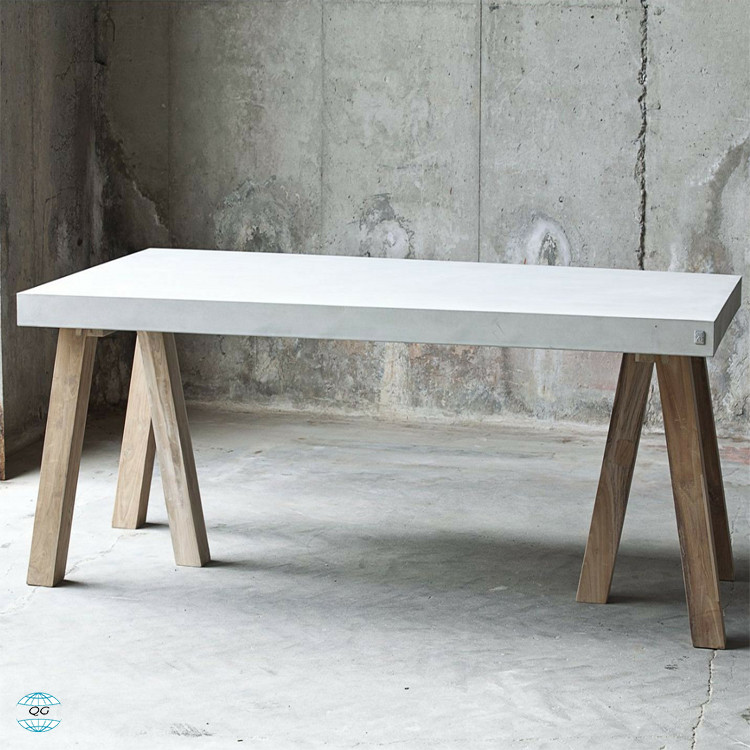 Grey Concrete Rectangle Patio Table Set Outdoor GRC Concrete Table Bench