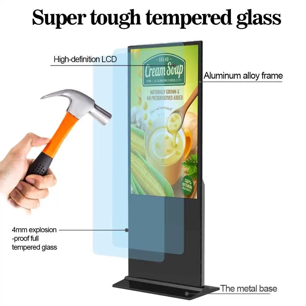 350cd/M2 Floor Standing Android Indoor Digital Display Screens 32/43/50/55/65