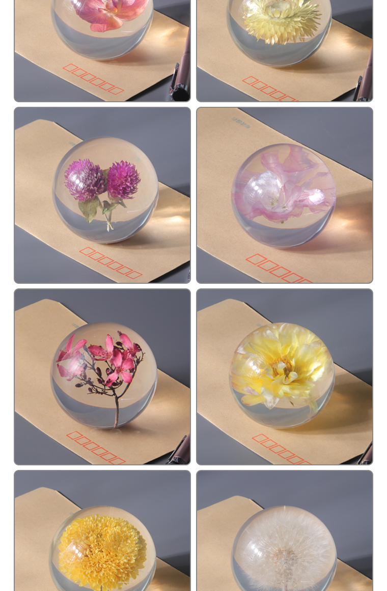 Custom clear epoxy real flower specimen acrylic dandelion paper weight