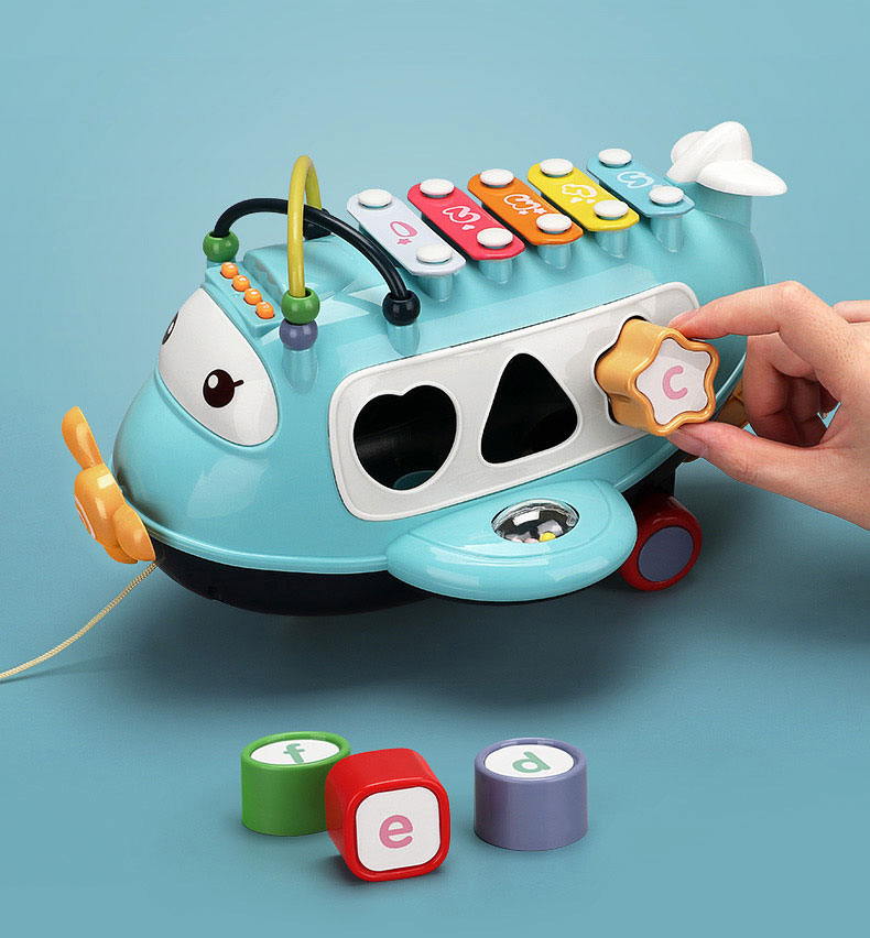 Children's Puzzle Toy Kids Learning Toddler Pull Toy with Piano and Airplane Melodies