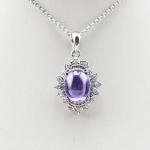 925 Silver Oval Ruby Cubic Zirconia Pendant Necklace (FP033)