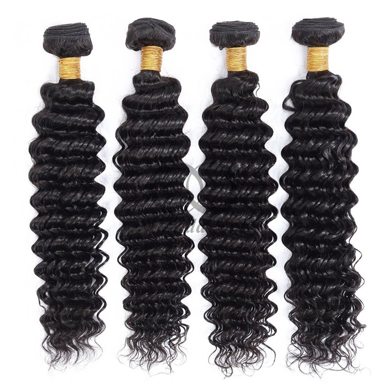 Natural Black Deep Wave Remy Human Hair Bundles Sew In Weave Bundles Brazilian Bundle Deals