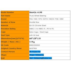Russia Truck Wheel Bearings 566426.H195 Front Hub Bearing