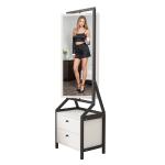 Floor standing mirror closet with drawers