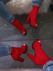 China Fake Suede PU 5inch Ladies High Heeled Boots Open Toe Fish Mouth wholesale