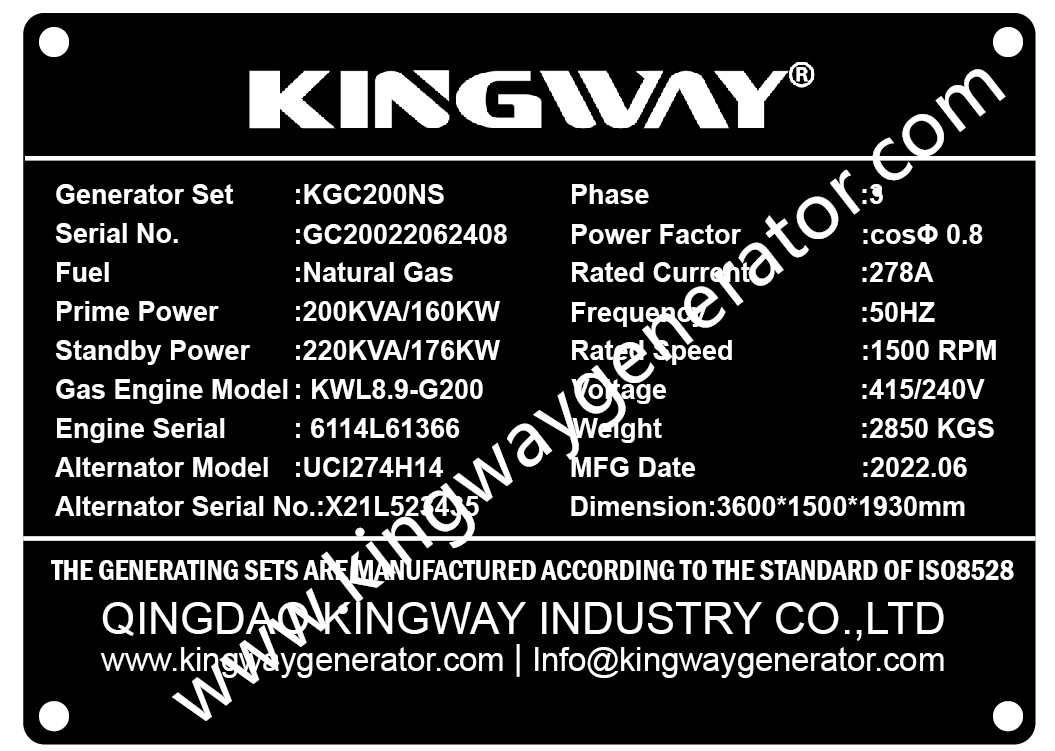 Cummins Engine Kingway 125KVA Silent Natural Gas Generator For Sale