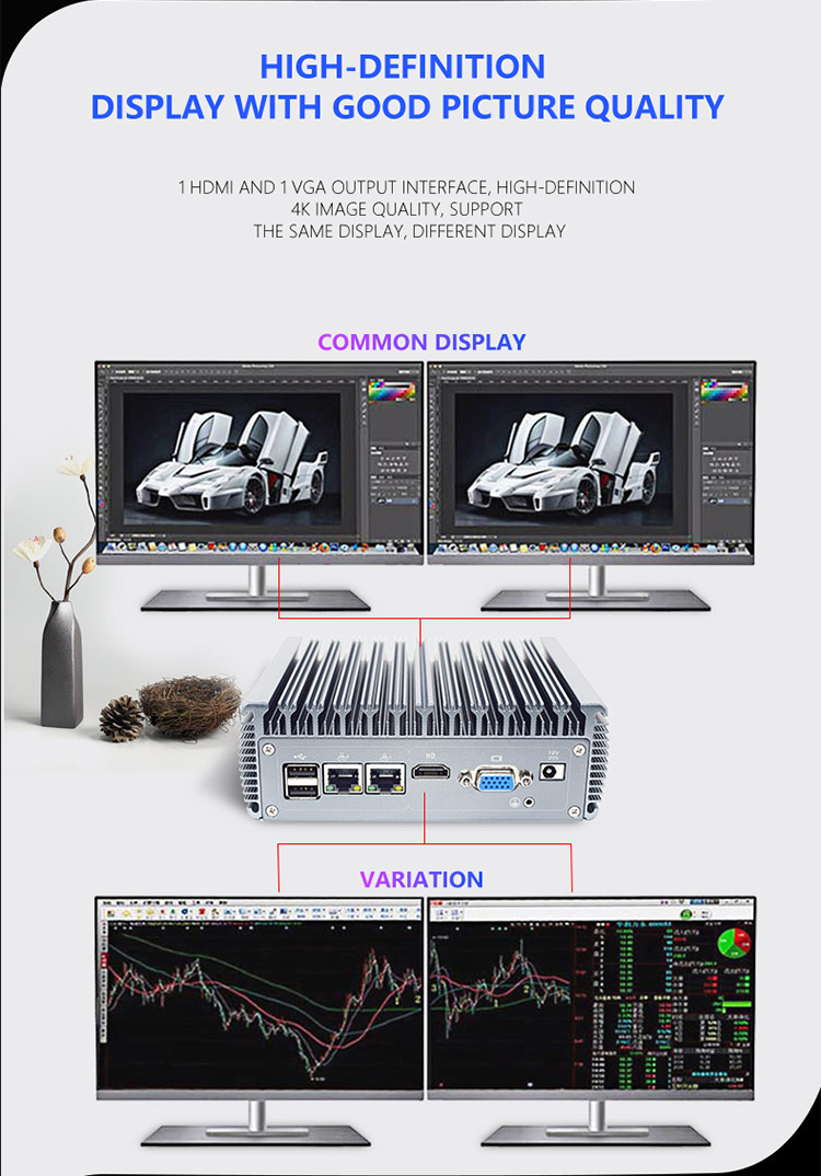 Pocket Desktop Mini Computer Celeron J4125 I5-4200U 4core DDR4 Dual LAN HD VGA 6RS232