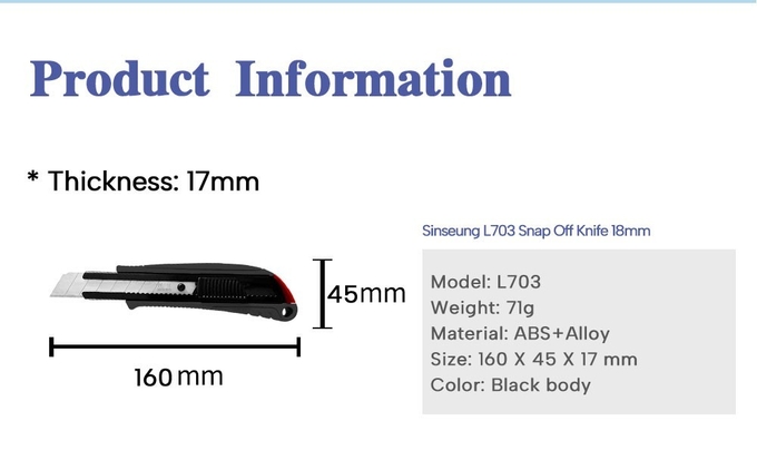 Black Snap Off Knife Blades 9mm 18mm Utility Knives Auto-Lock Anti-Slip Design