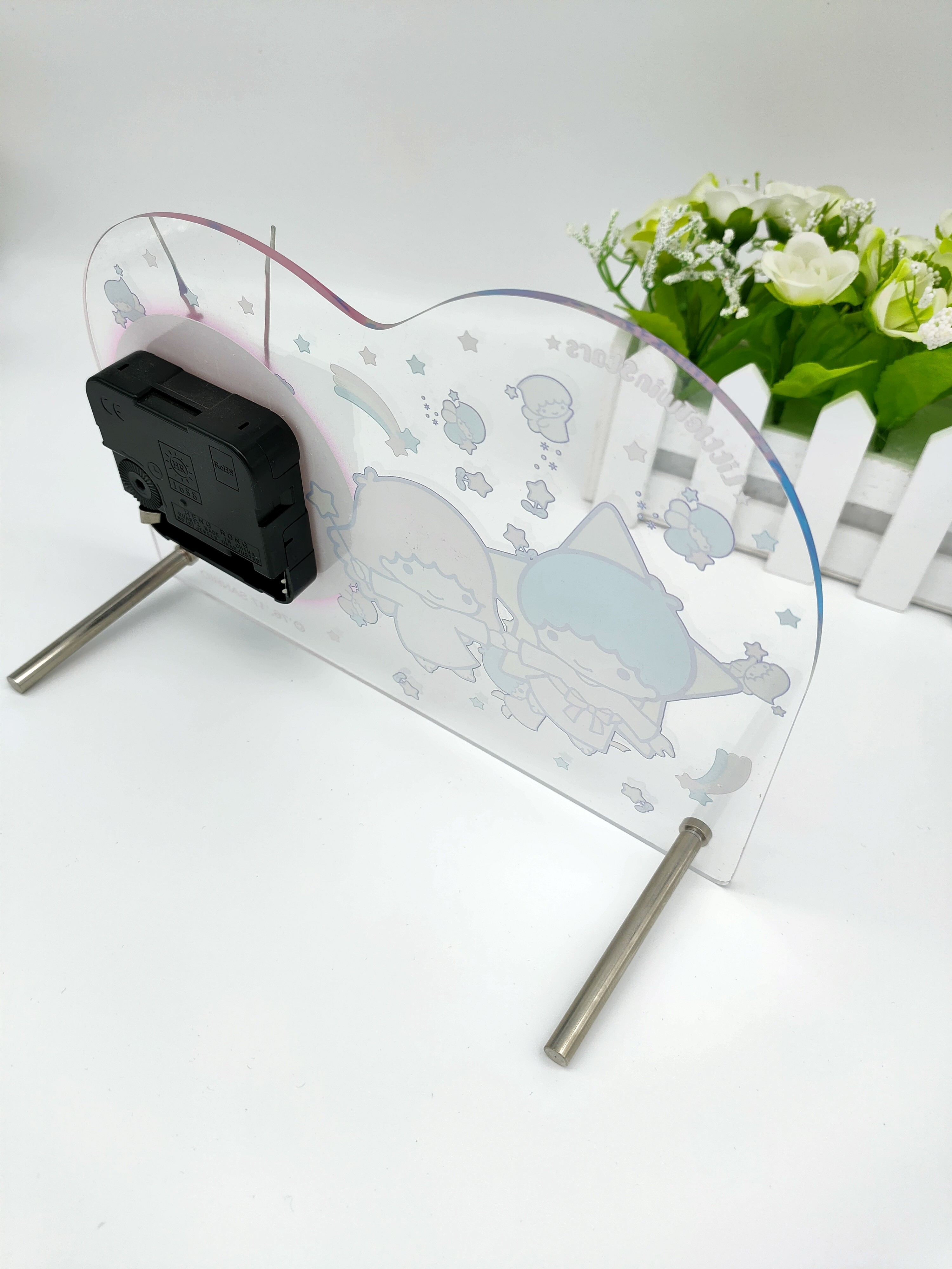 Inkjet Printing Acrylic Table Clock Engraving With Stainless Steel Stents