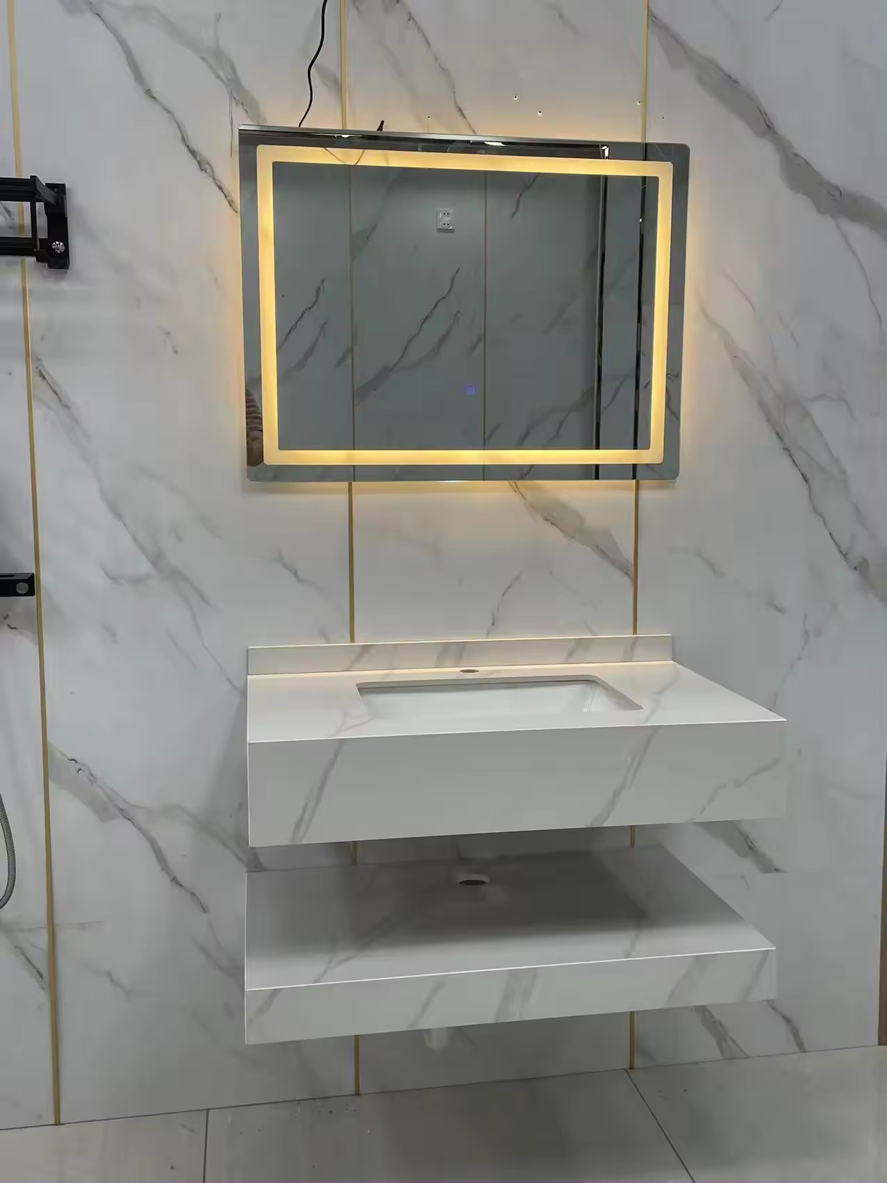 Shallow LED Mirror Cloakroom Vanity Unit 500mm High End