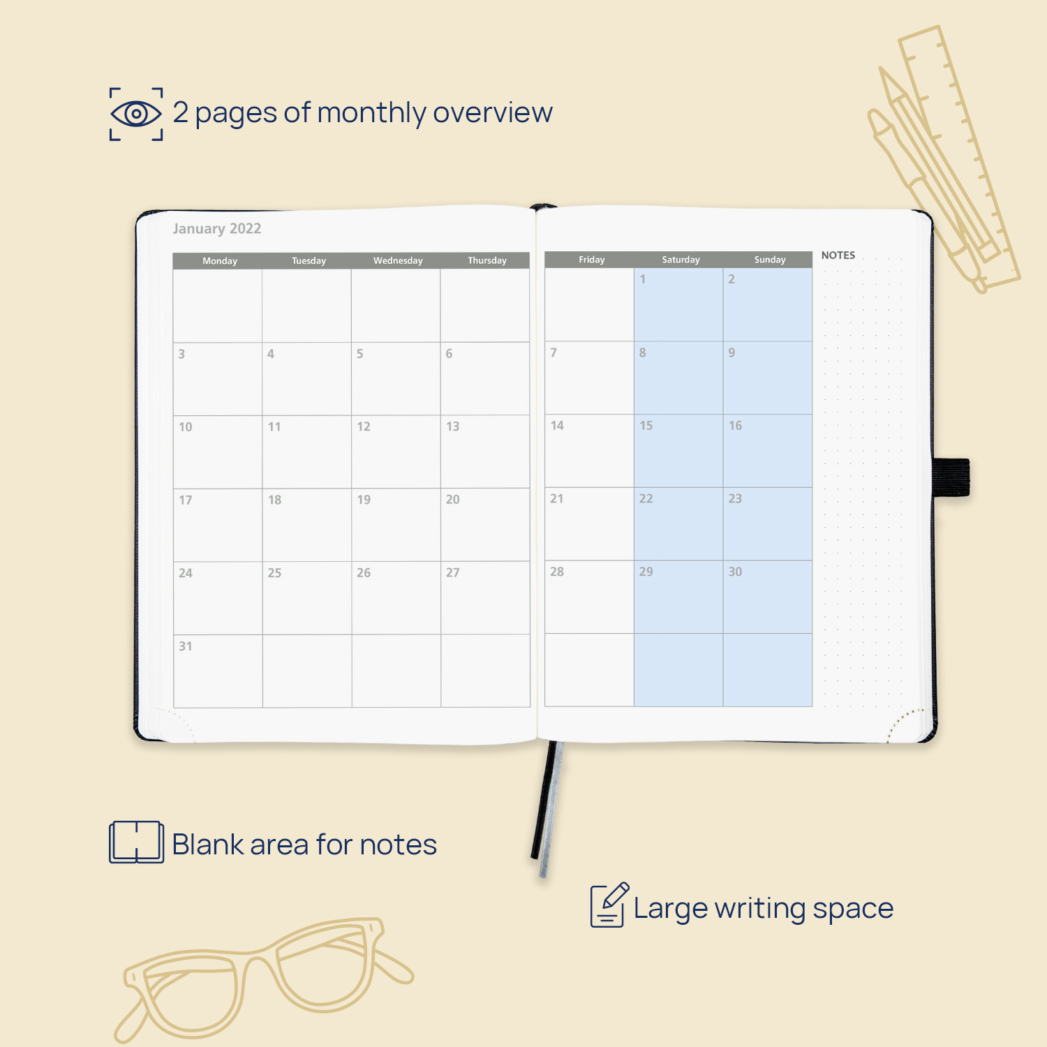 Vertical Diary 2023 Weekly Calendar Notebook 2 Page Per Week Design