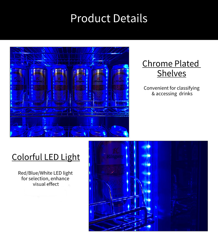 220V-240V Vertical Display Fridge , Multicolor LED Upright Glass Door Chiller