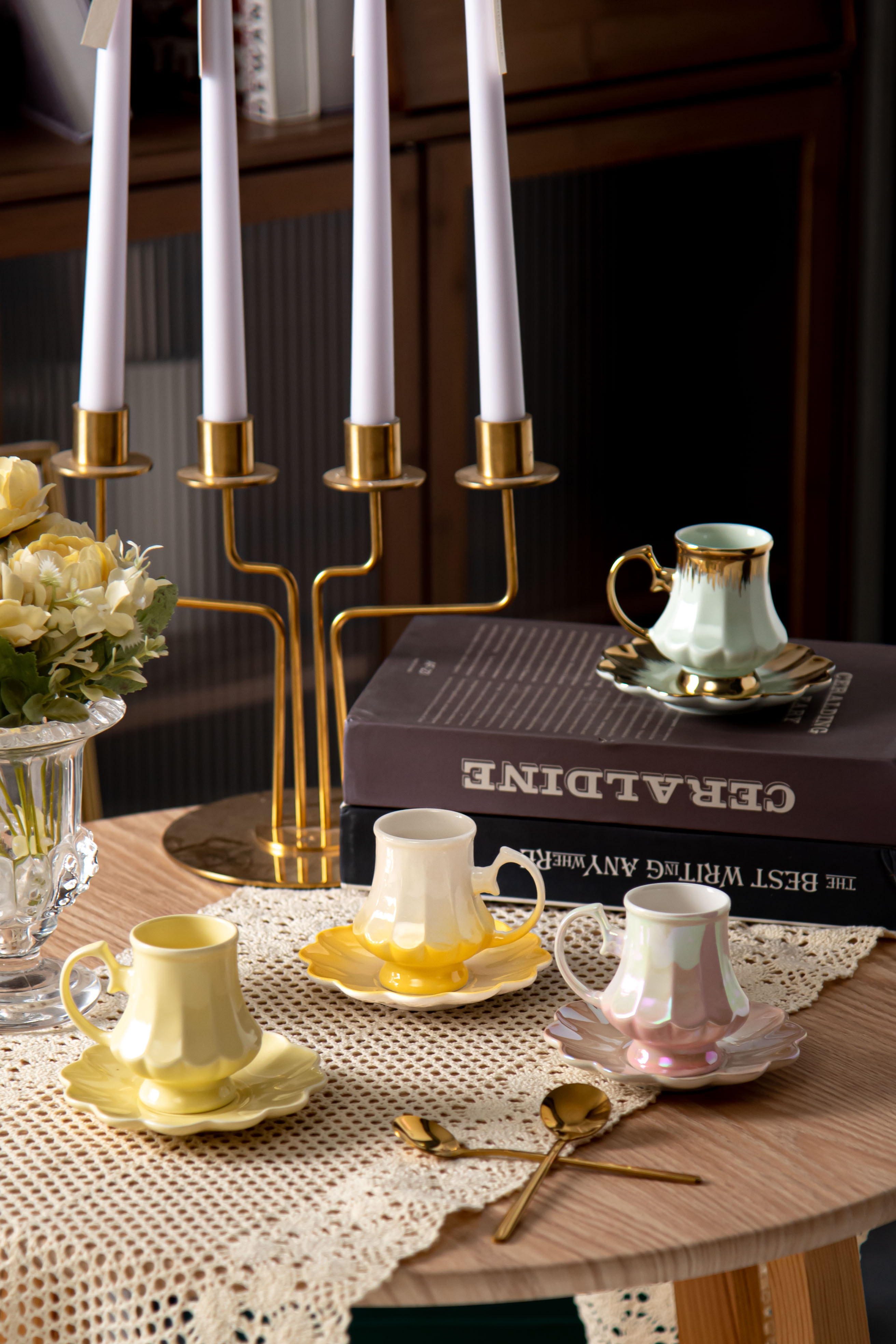 Retro Design Style 90 Cc 3 Oz Porcelain Turkish Coffee Cups Set Of 6 Luxury Arabic Style