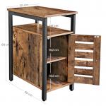 Slim Side Table with Cabinet, Rustic Industrial Side Table with Storage, End