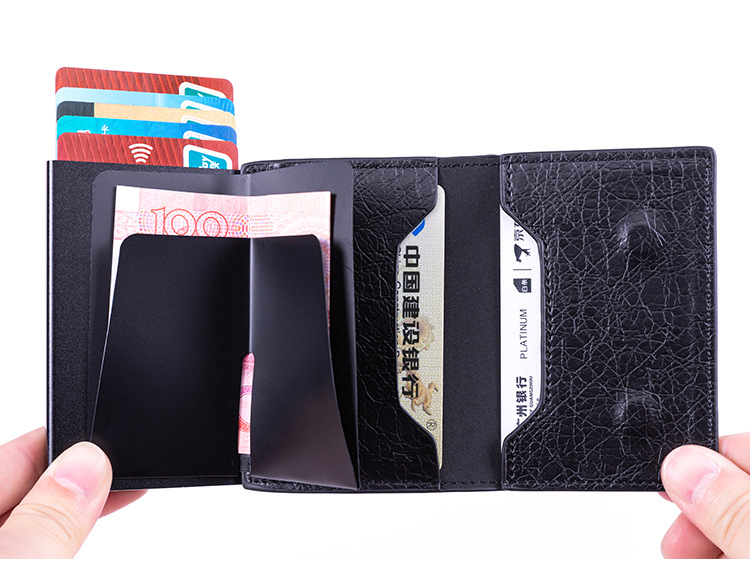 Men's Carbon Fiber Rfid Blocking Magnetic Card Holder Wallet with Fashion Coin Pocket