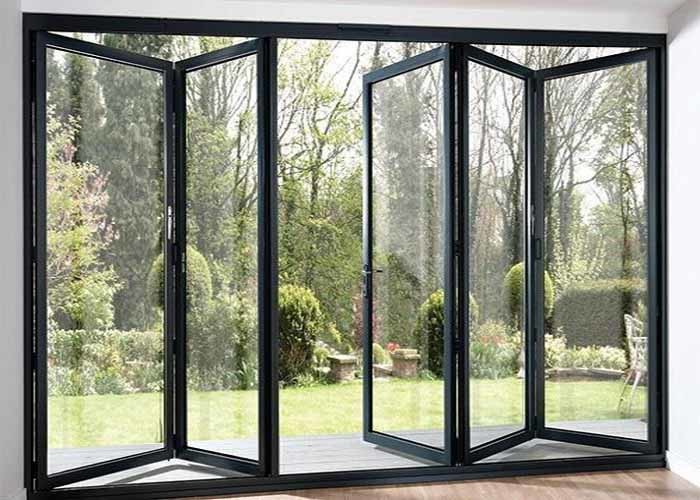 Fire Proof Aluminium Bifold Patio Doors , Residential Folding Doors With Louver Inside