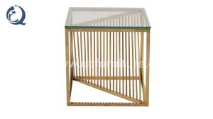 China 12mm Glass Stainless Steel Side Tables 49x49x51cm Golden Frame wholesale