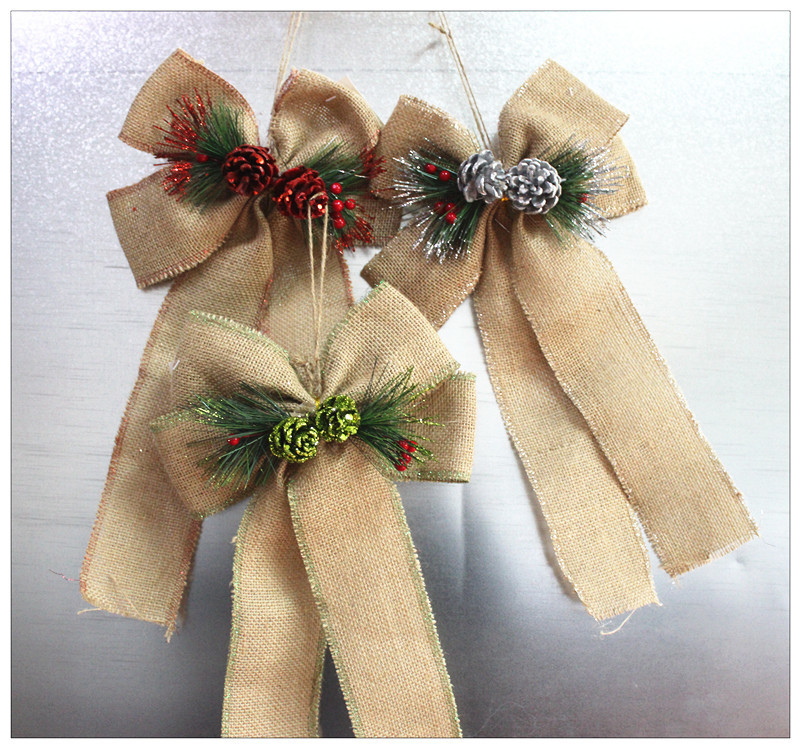 Ribbon Bow Present Wrapping Accessories Merry Christmas Tree Decoration Classical Linen