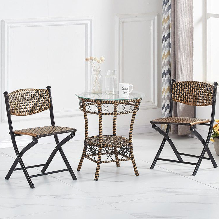 Outdoor Metal Woven Pe Artificial Rattan Folding Chair for School Party Banquet Event
