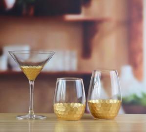 China 450ml Gold Cutted Honeycomb Stemless Crystal Wine Glass wholesale