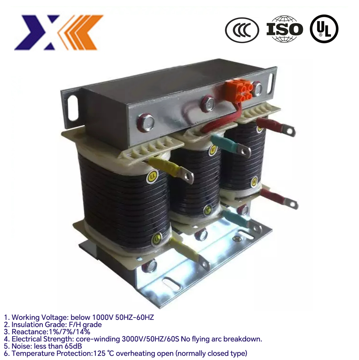 Home Appliance Filter Reactors 30kw 80A ROCL 1%-80/30 Three Phase AC Outlet Reactor