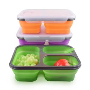 China 3 Compartment Lunch Containers 350mL 650mL Silicone Foldable Lunch Box wholesale