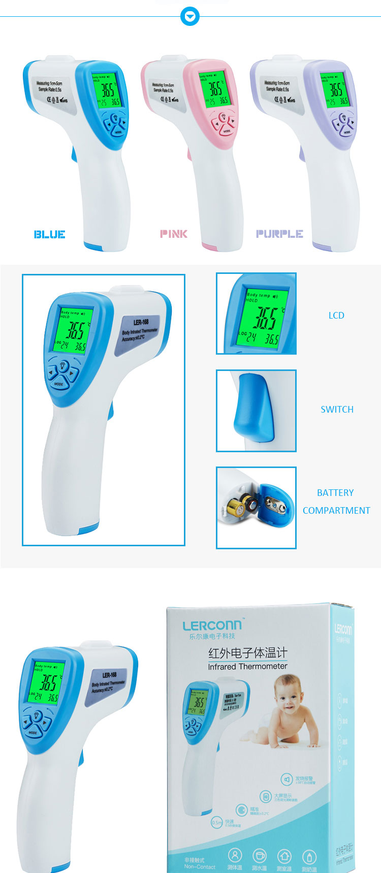 Infrared Thermometer Temperature Digital Fever Measure for Baby Adult Non-Contact high temperature gun