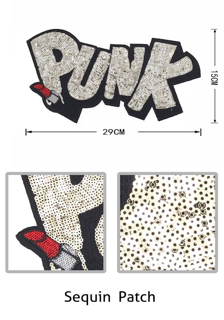 Fashion Punk Sew On Letter Patches Sequined Material With Pin / Iron On Backing