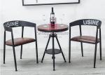 Loft Leather And Metal Dining Chairs , Industrial Black Metal Dining Chairs With