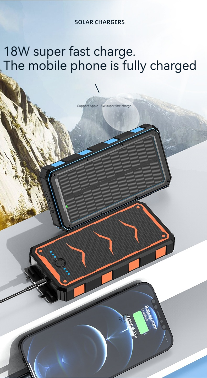 22.5W Output Solar Mobile Charger 20000mAh Wireless Charging Power Bank for Smartphones