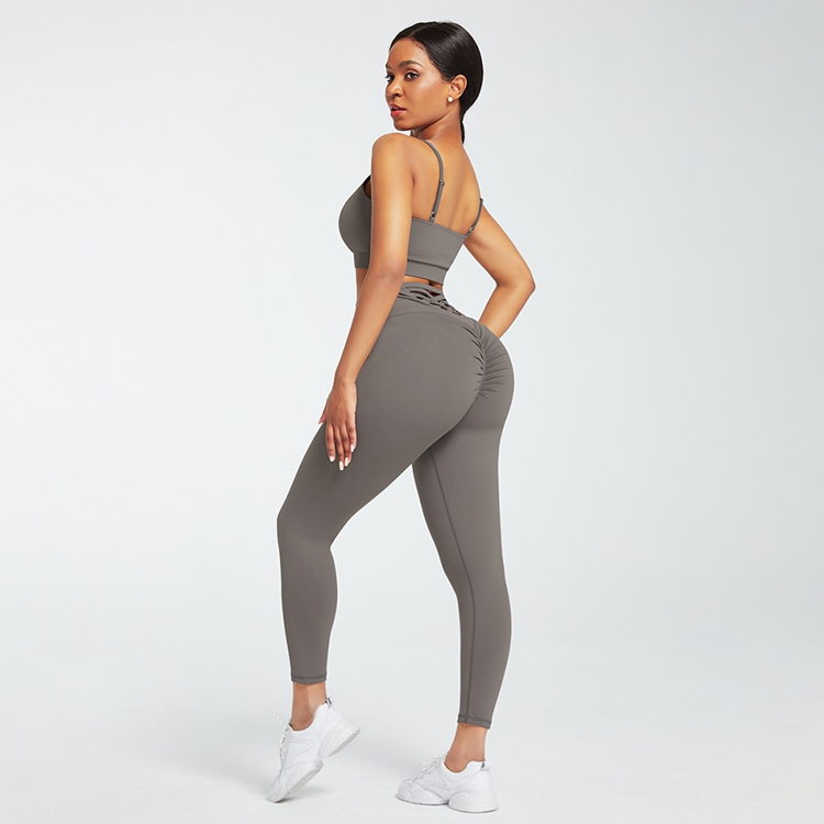 Summer White HEXIN Waisted Leggings and Crisscross Straps Sports Bra Yoga Clothes Set