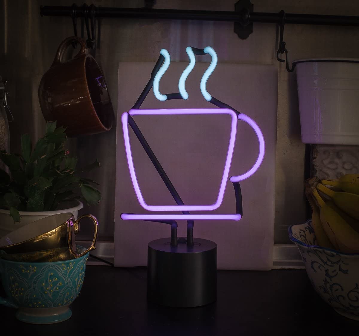 Coffee Cup 14x8 Neon Light Desk Lamp 130V Ac Handblown Glass Dercoration