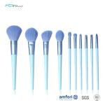 Blue 10pcs Aluminum Ferrule Travel Makeup Brush Set
