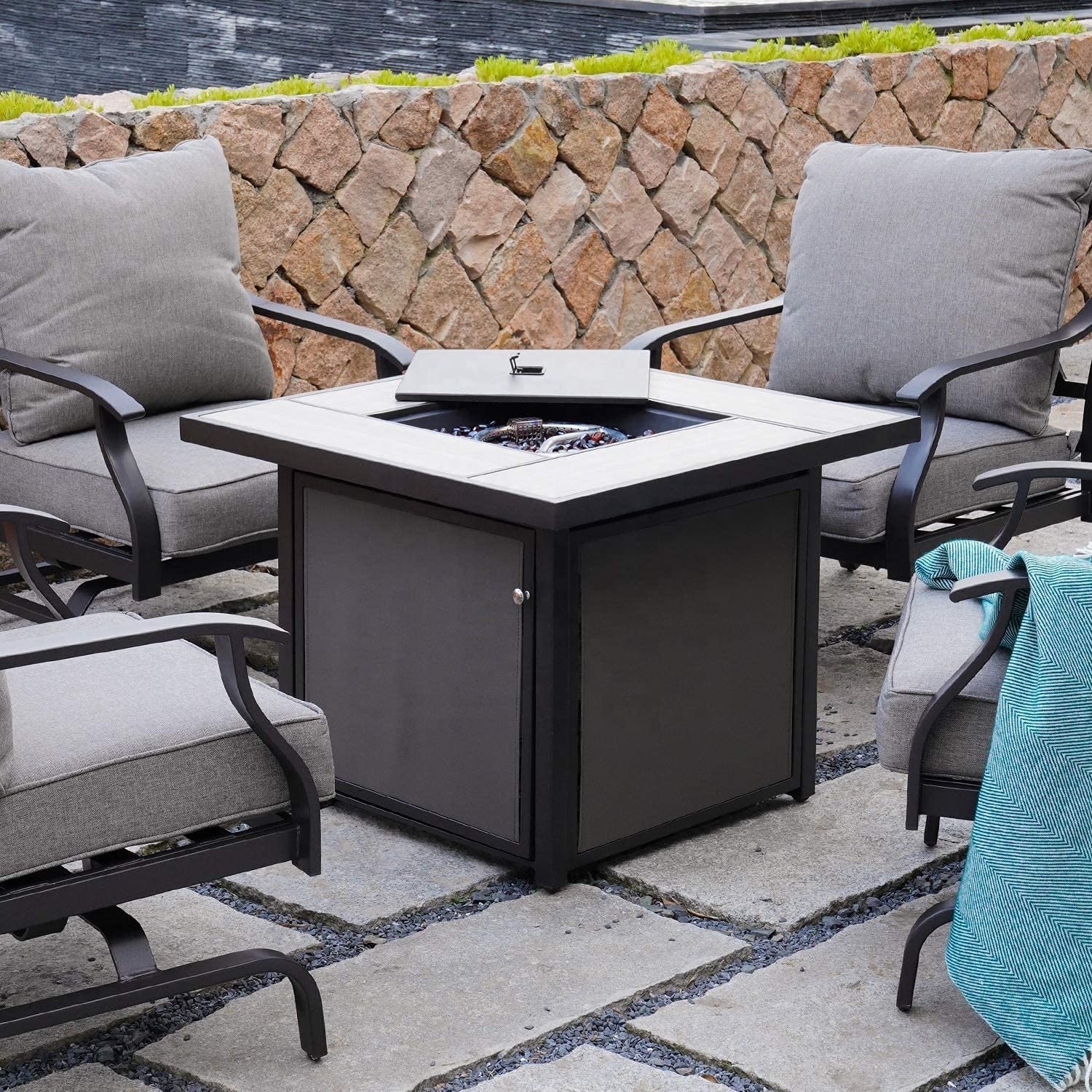 30 Inches Black Bronze Metal Square Outdoor Propane Fire Pit For Gardern