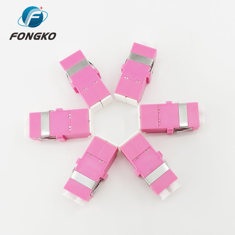 Plastic Flangeless Optic Fiber Adapter LC / OM4 Duplex Metal Shutter