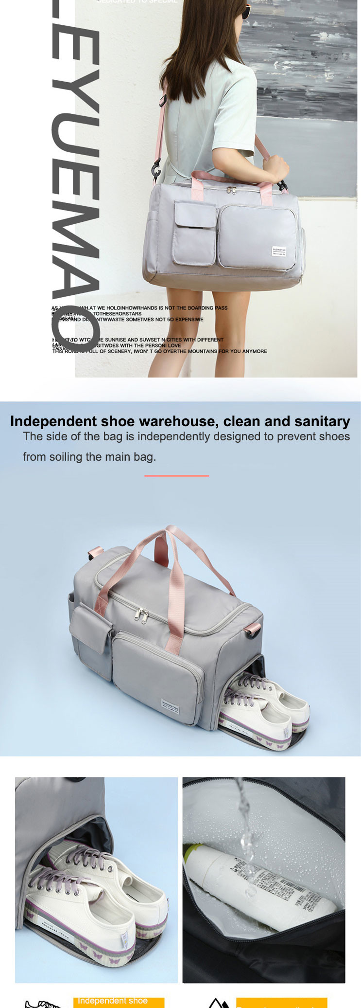 Ladies Waterproof Sports Fitness Bag Weekender Bag With Shoe Compartment