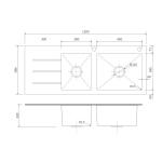 Double Bowl Tempered Glass Kitchen Sink 47' Square Brushed 120x48