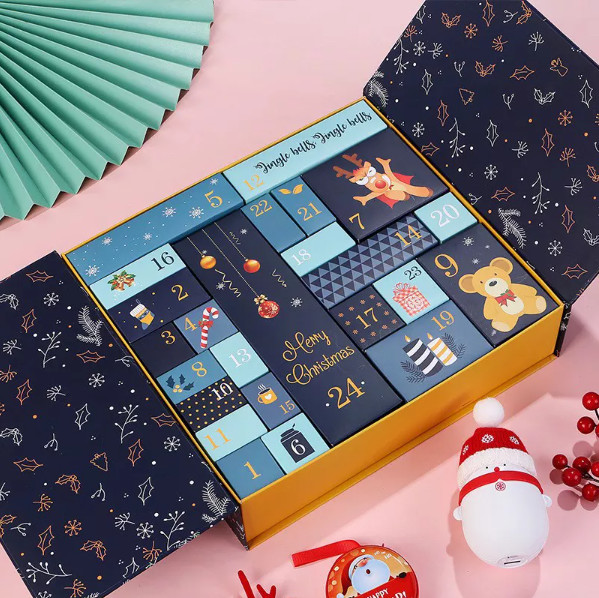 24 Days Countdown Christmas Box Calendar Packaging With Ribbon Closure