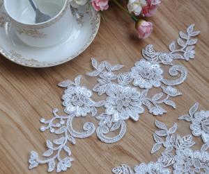 China Apparel Accessories Ivory Embroidery Cord Lace Applique for Bridal Dress wholesale