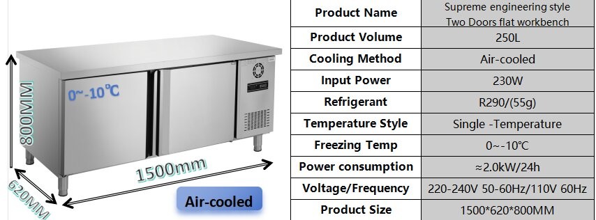Wear Proof Double Door Undercounter Freezer Thermal Insulation Eco Friendly