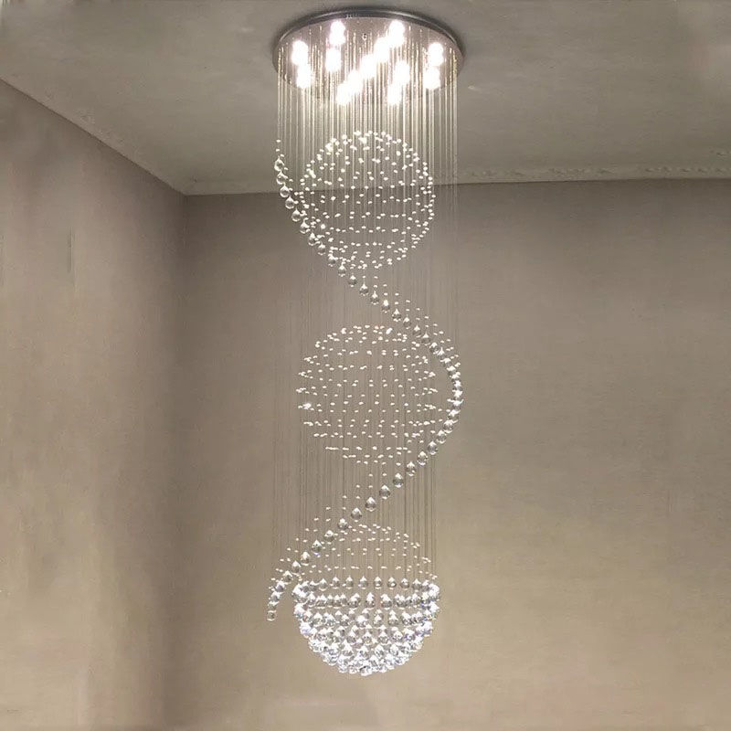 Modern Long LED Spiral Living Crystal Chandeliers Lighting Indoor crystal light chandelier(WH-NC-23)