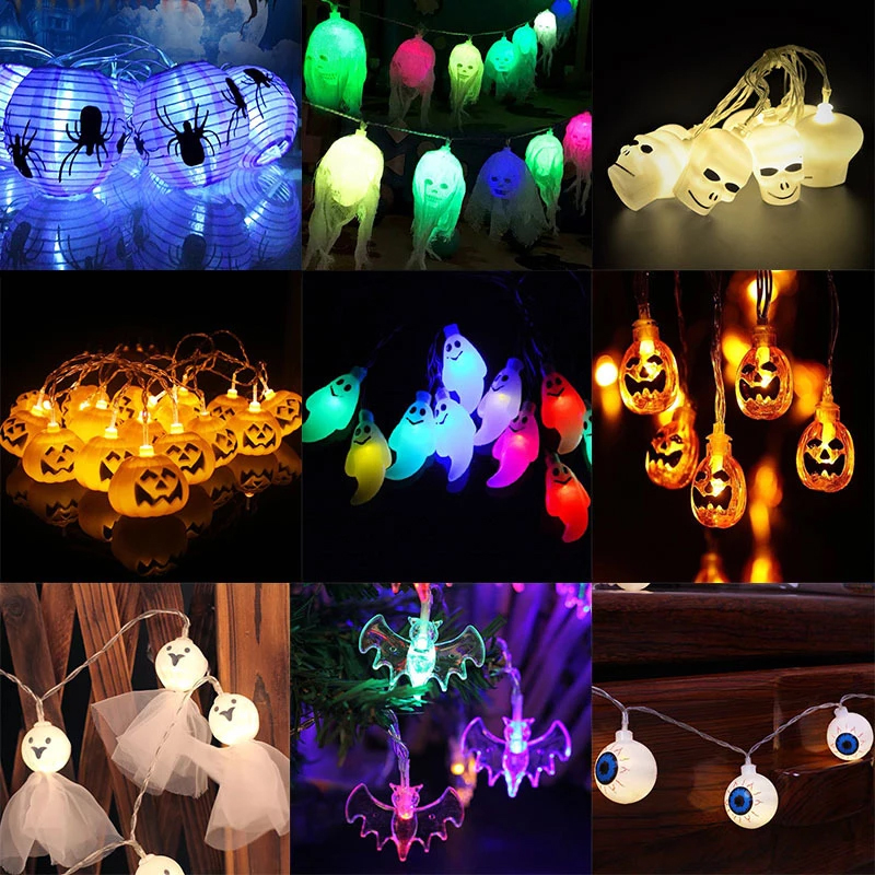 10LED Halloween Pumpkin Spider Bat Skull String Lights Lamp DIY Hanging Horror Halloween Decoration For Home Party Supplies