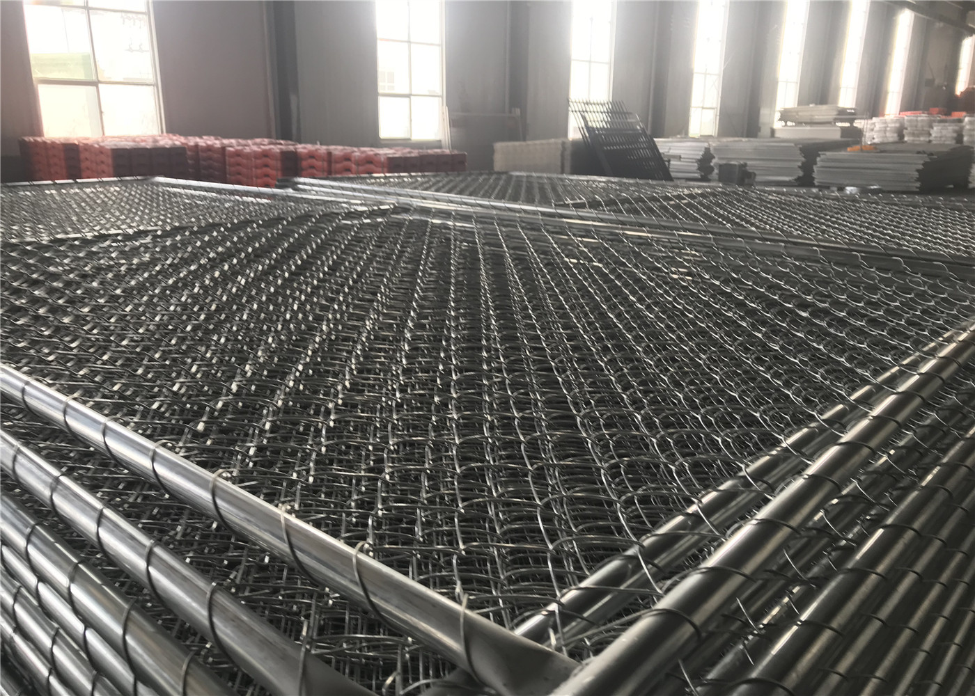8'x12' temporary chain link fence panels diameter wire 11.5ga chain link mesh 2" x 2" tube 35mm wall thick 1.60mm