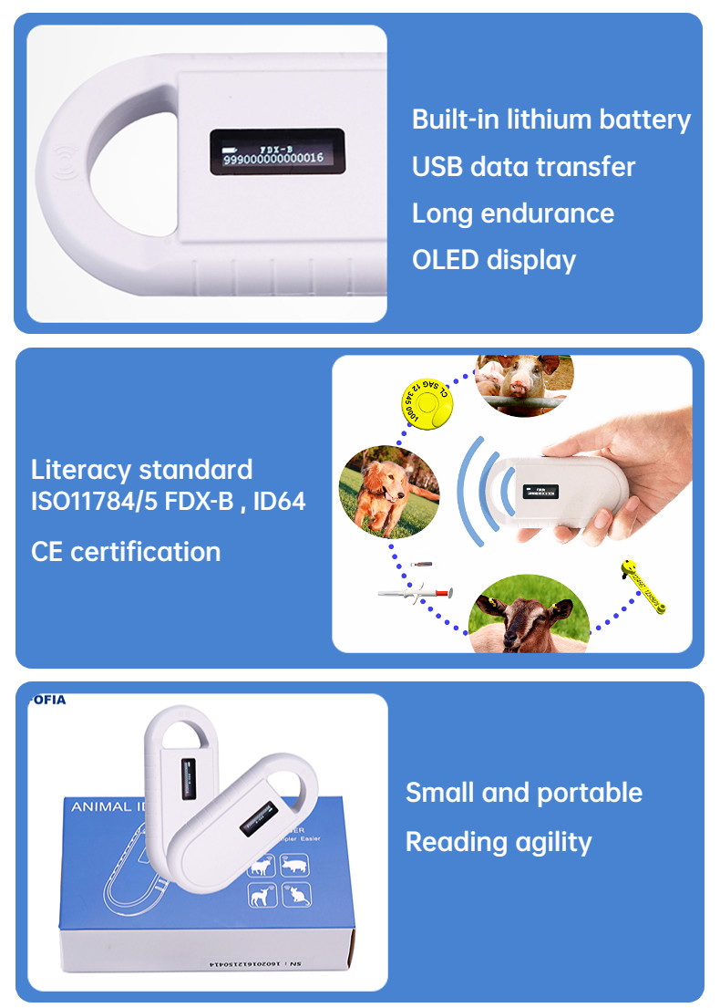 Universal Microchip Reader RFID Pocket Dog Microchip Reader 134.2khz With Long Distance Reading