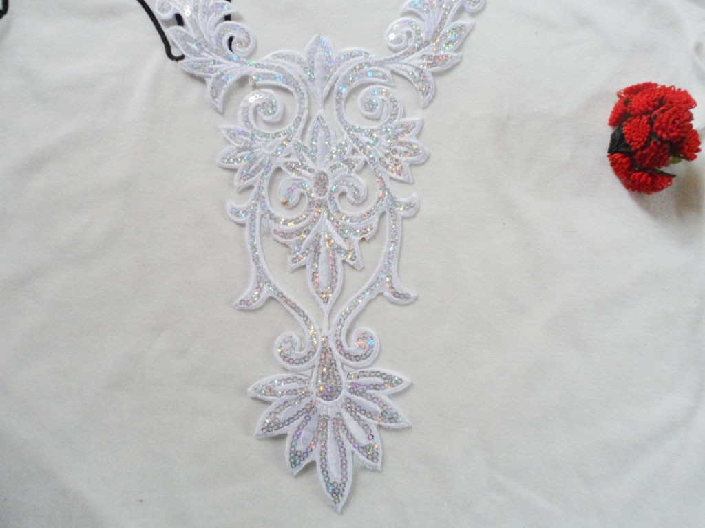 Hot Fix Embroidery Lace Applique with Sequin in Different Color