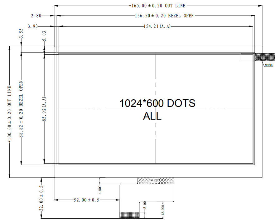 1024x600 7 Inch MIPI Ips Lcd Display With Capacitive Touch Panel