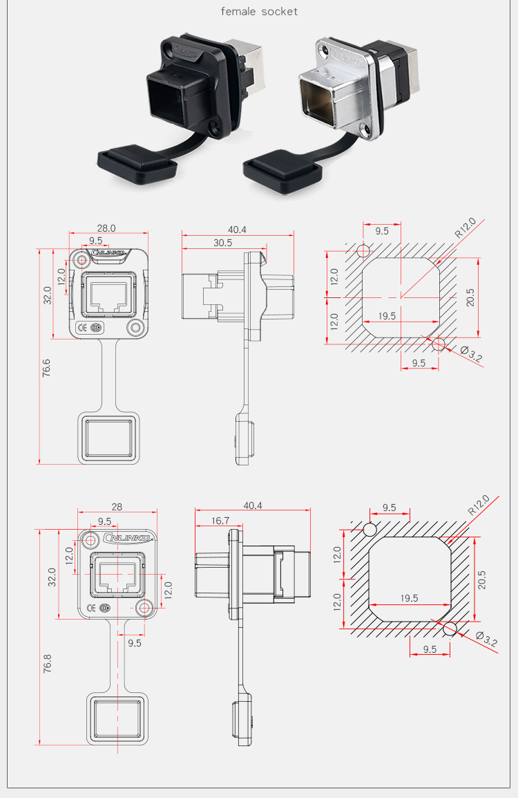 IP67 Waterproof RJ45 Connector Plug to Socket Panel Mount Connector RJ45 Network Cable RJ45 Male Cat6 Connector