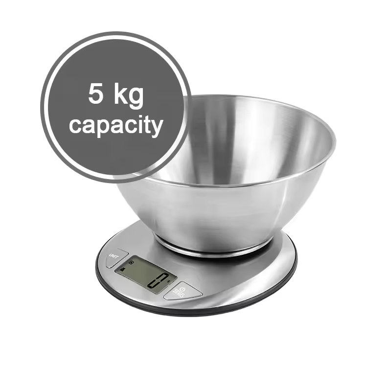 Stainless Steel Digital Kitchen Scale with Bowl Portable Battery-Powered Food Weighting Scale